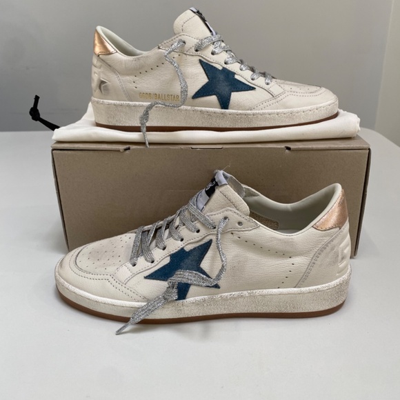 Golden Goose Ball Star White Leather/Smoke Blue/Metallic Heel sz 37 New in Box - Picture 3 of 12